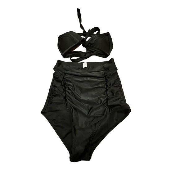 COCOSHIP BLACK HIGH WAISTED 2 PIECE SWIMSUIT,SIZE M - Picture 4 of 11